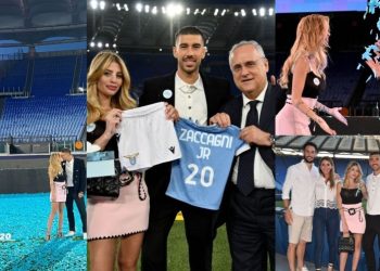 Lazio, Zaccagni e Chiara Nasti annunciano il sesso del figlio all’Olimpico.